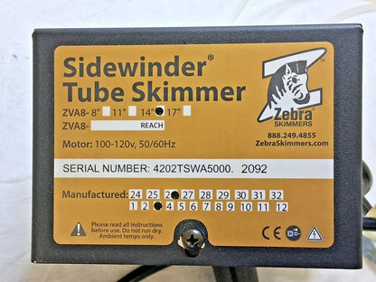 Zebra Skimmers Tube Oil Skimmer 0.26 GPH, 14" Reach, with On & Off Switch ZVA8-1