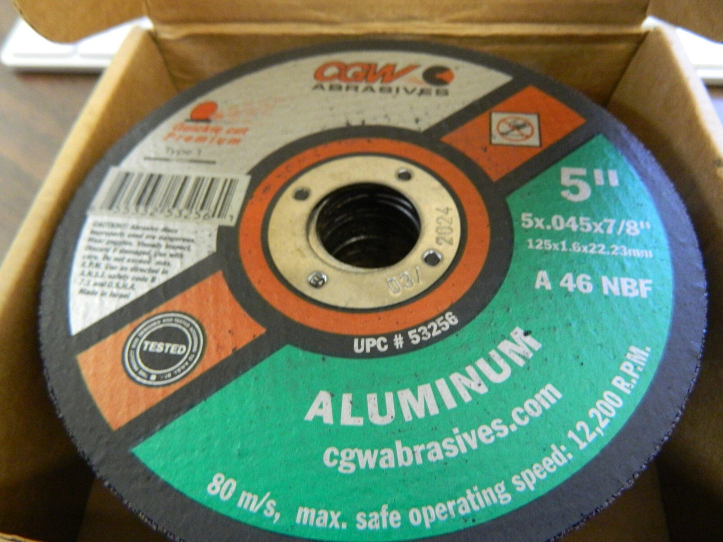 CGW ABRASIVES Cutoff Wheel 25pk : Type 1, 5 Dia, 0.045 Thick, 7/8 Hole 53256