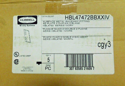 Hubbell Rectangular Raceway Plate 10.22" L x 4.75" H QTY 5 HBL47472BBXXIV