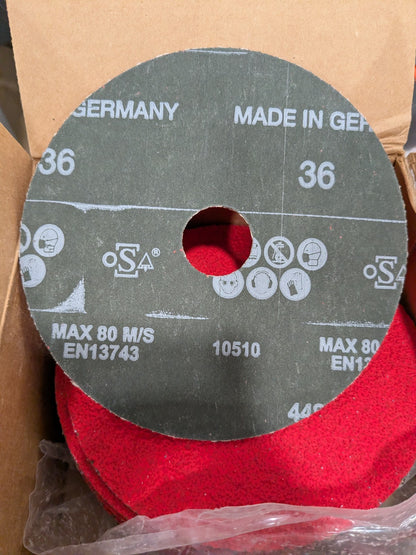 Tru-Maxx Fiber Disc: 5" Disc Dia, 7/8" Hole, Arbor Hole, 36 Grit Qty 11 61161220