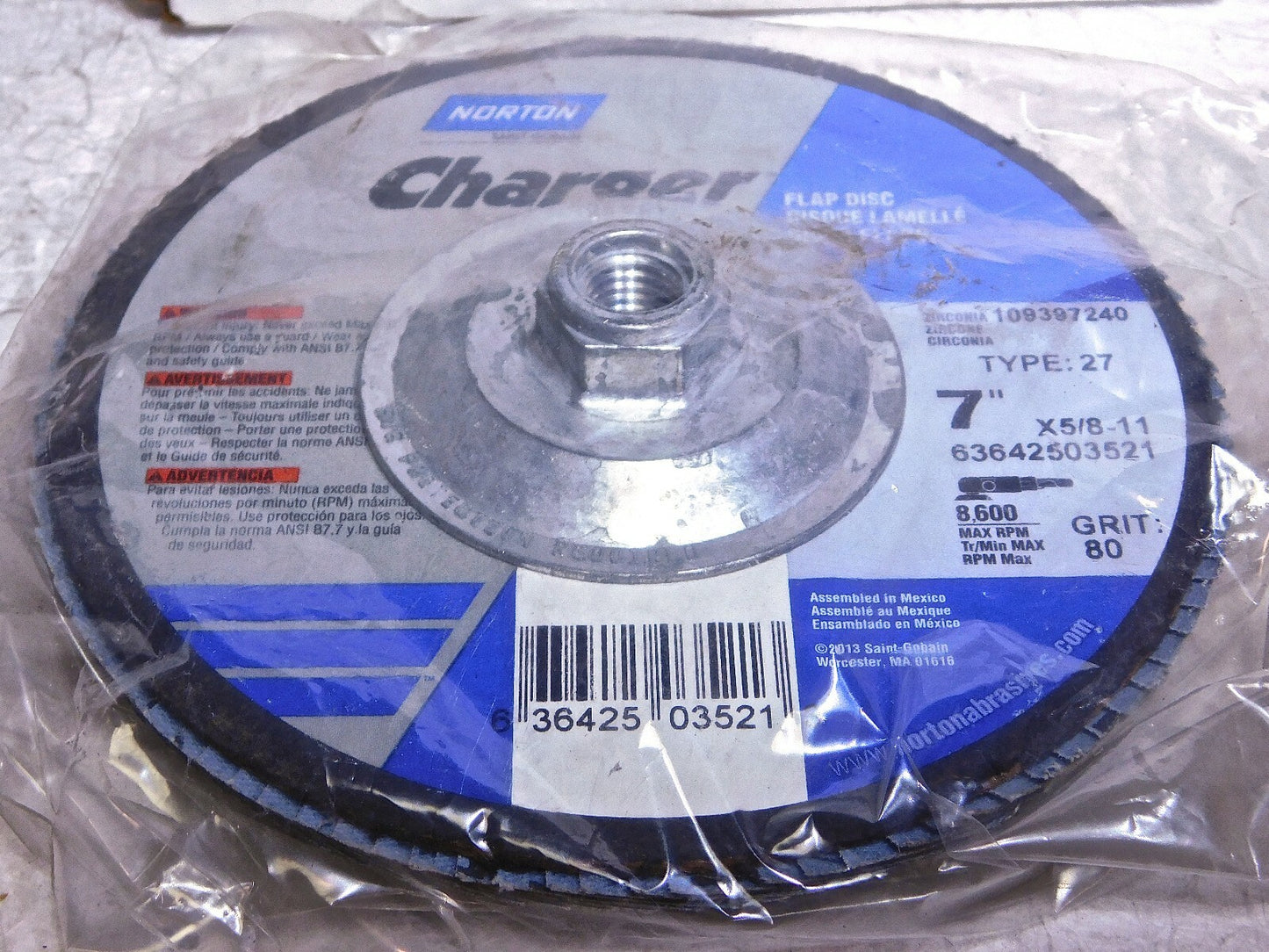 Norton Flap Discs Charger Type 27/R822 7x 5/8-11 80 Grit Qty-5 63642503521
