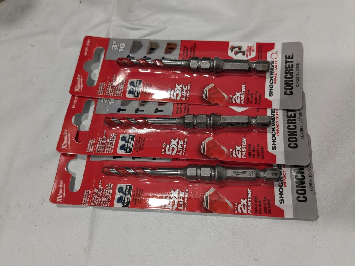 MILWAUKEE SHOCKWAVE CARBIDE HAMMER DRILL BITS FOR CONCRETE 48-20-9094