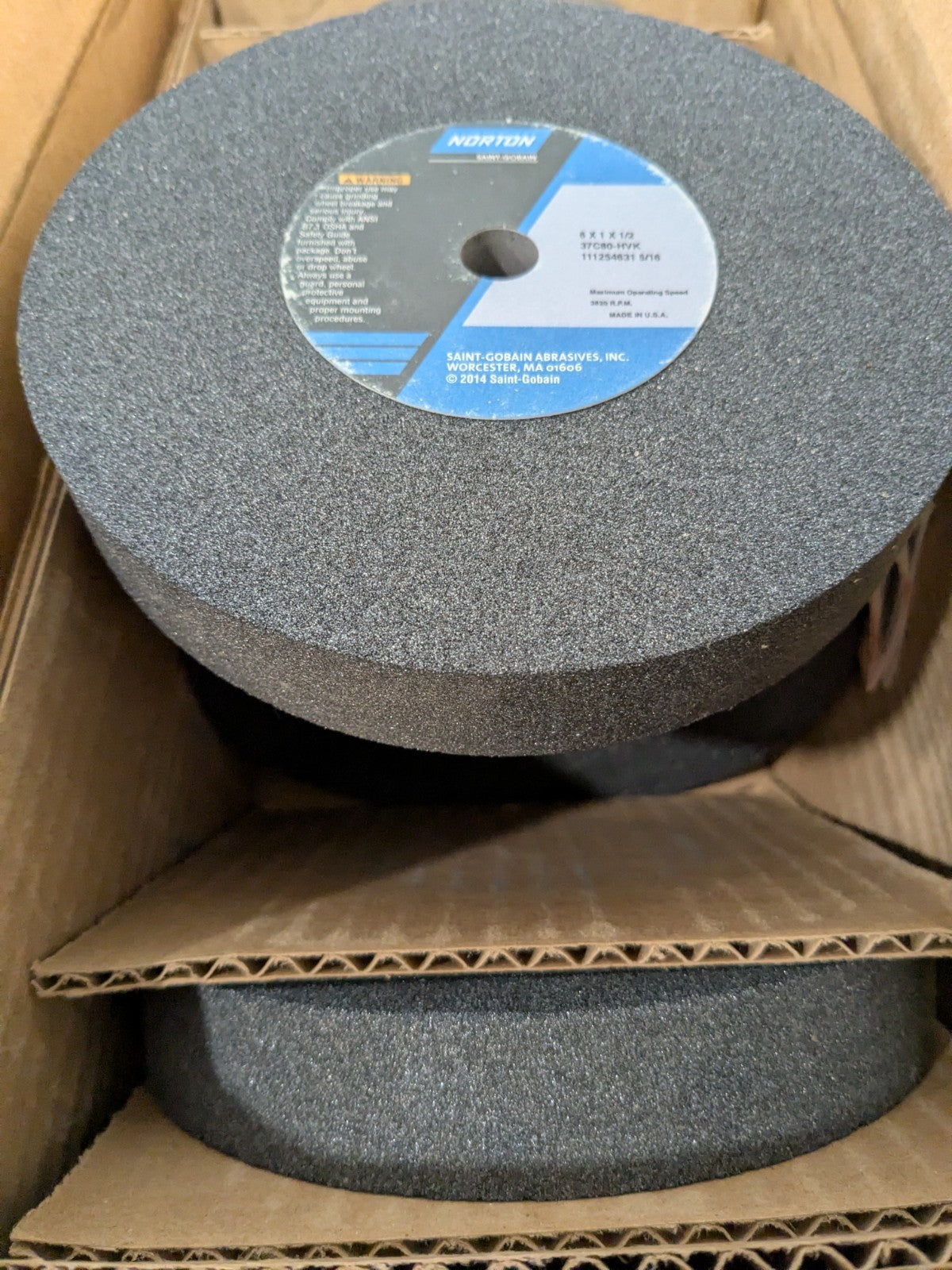 Norton Surface Grinding Wheel 6" x 1" x 1/2" 80G Qty 8 66252803225