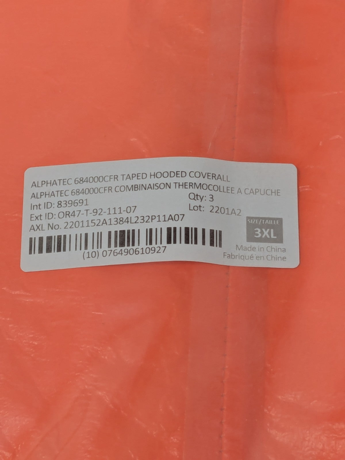Ansell AlphaTec Fire-Retardant Coverall 4000 Size 3XL Pack of 3 OR47-T-92-111-07