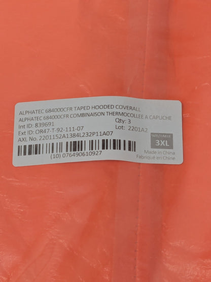 Ansell AlphaTec Fire-Retardant Coverall 4000 Size 3XL Pack of 3 OR47-T-92-111-07