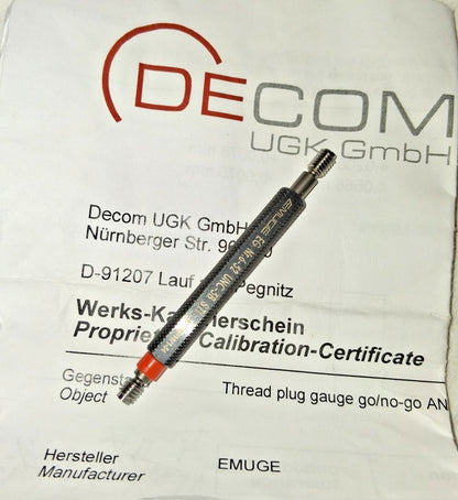 Emuge STI Plug Thread Gage #6-32 Thread 3B Double End Go & No Go L0100110.5613