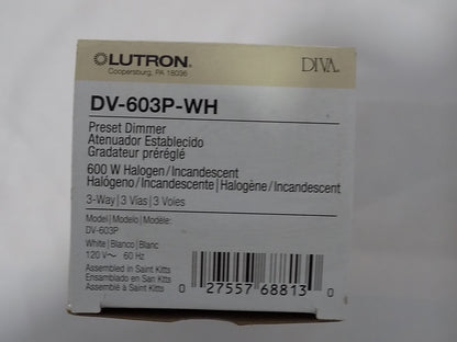 Lutron DV-603P-WH Diva 600W Incandescent / Halogen 3-Way Dimmer White