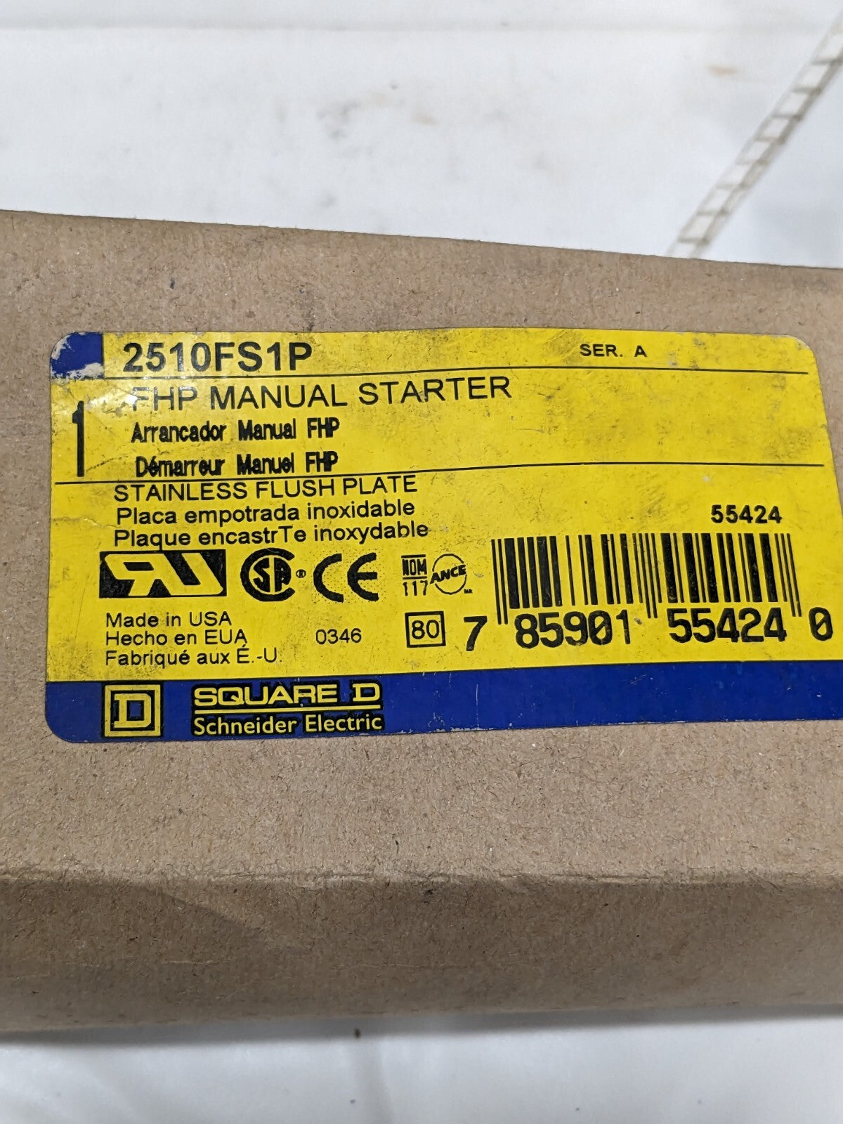 Square D 16A Manual Starter Open Type Stainless Steel Flush Plate 2510-FS-1P FHP
