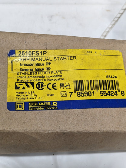 Square D 16A Manual Starter Open Type Stainless Steel Flush Plate 2510-FS-1P FHP