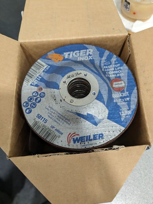 WEILER Depressed-Center Wheel: Type 27, 4-1/2" Dia, 1/8" Thick Qty 25 58115