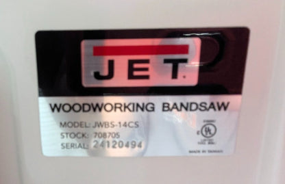 JET JWBS-14CS 14 inch Woodworking Band Saw  115/230V  1HP  NEW / Missing Table