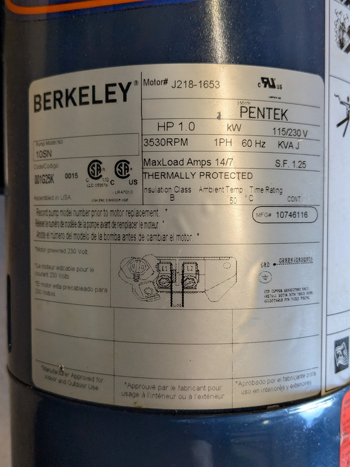 Berkeley ProJet Shallow Well Jet Pump 1 HP 115/230v 1 Ph. 10SN Parts / Repair