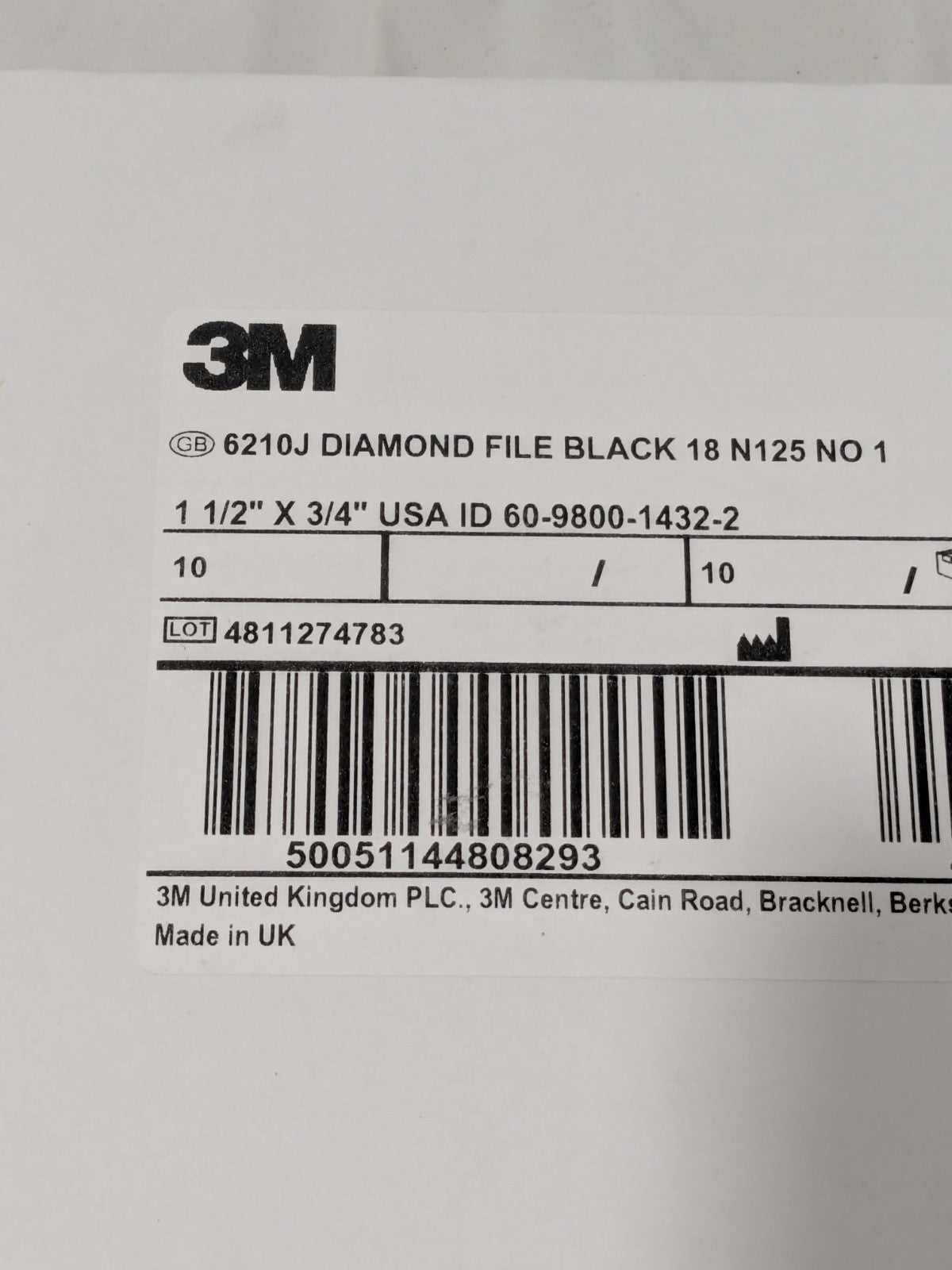 3M Flexible Diamond Hand File 6210J, 1-1/2 in x 3/4 in Box of 10 7000082154