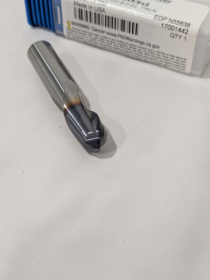 Niagara Cutter Ball End Mill 3/8" Dia, 5/8" LOC, 2 Flute, Solid Carbid