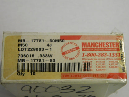 Manchester Mb-17781-50 M50 Carbide Grooving Inserts Qty. 10 706016