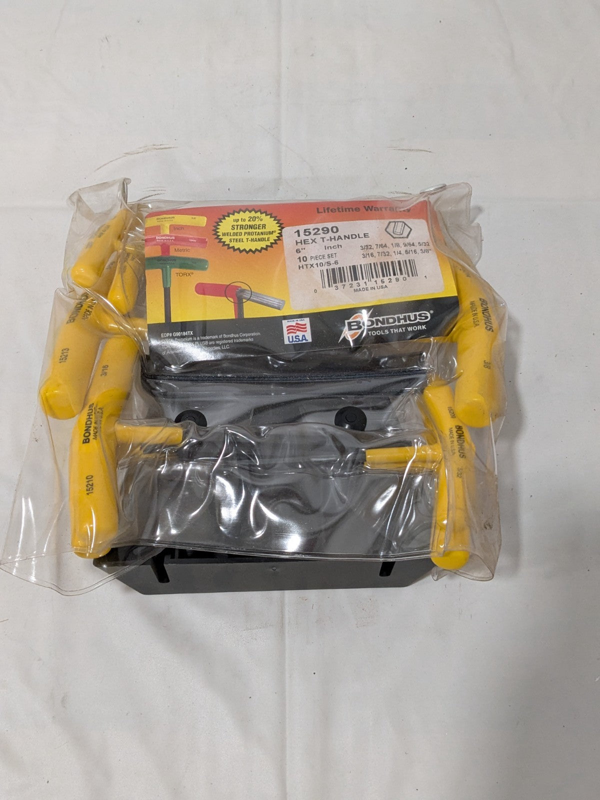 Bondhus 10 PC 6" Hex T-Handles w/Cushion Grip, 3/32-to-3/8" Sizes 15290