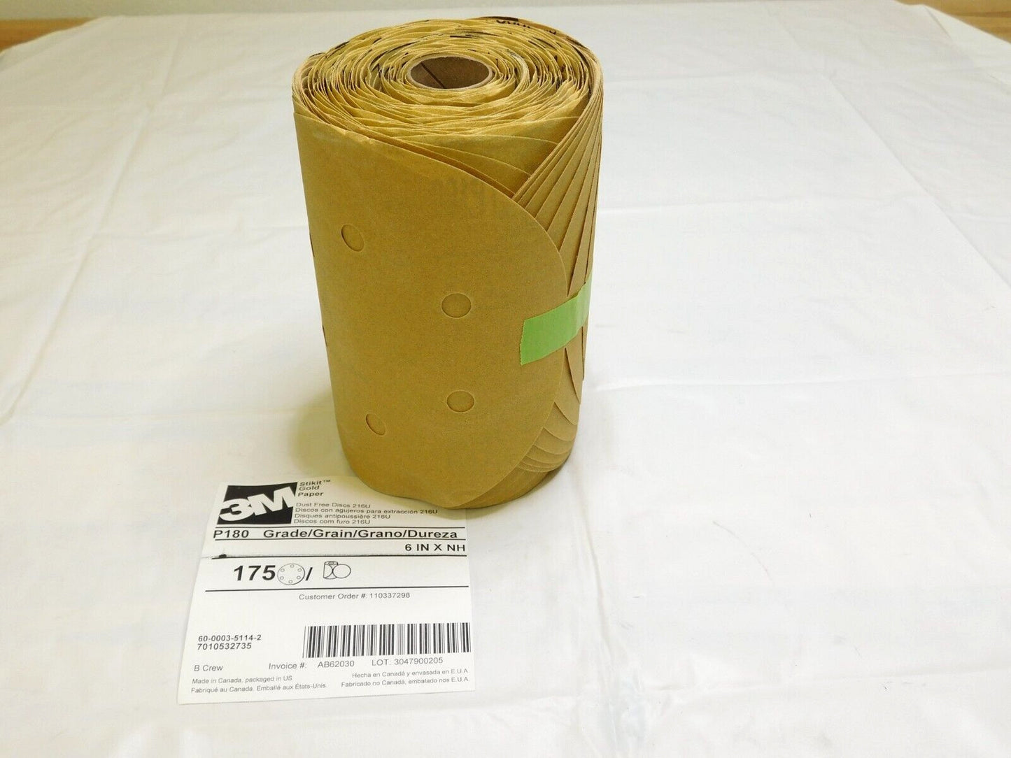 3M Stikit Gold Paper Disc Roll 216U 6" x NH P180 A-Weight QTY 1 Roll 7010532735
