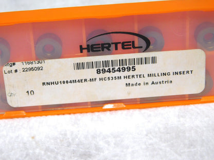 Hertel Carbide Milling Inserts RNHU1004M4ER-MF Grade-HC535M Qty 10 89454995
