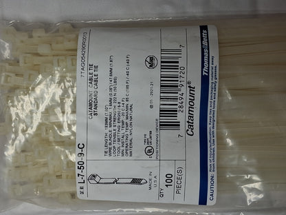 Catamount Nylon Cable Tie 7.6" 50 lb Tensile Natural QTY10 Pk Of 100 L-7-50-9-C