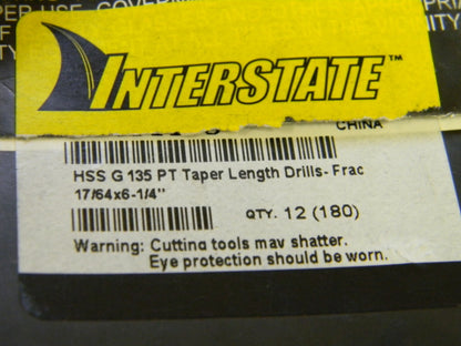 Interstate HSS Taper Length Drill Bits 17/64 135º Pt 6.25 OAL Qty-12 81431173