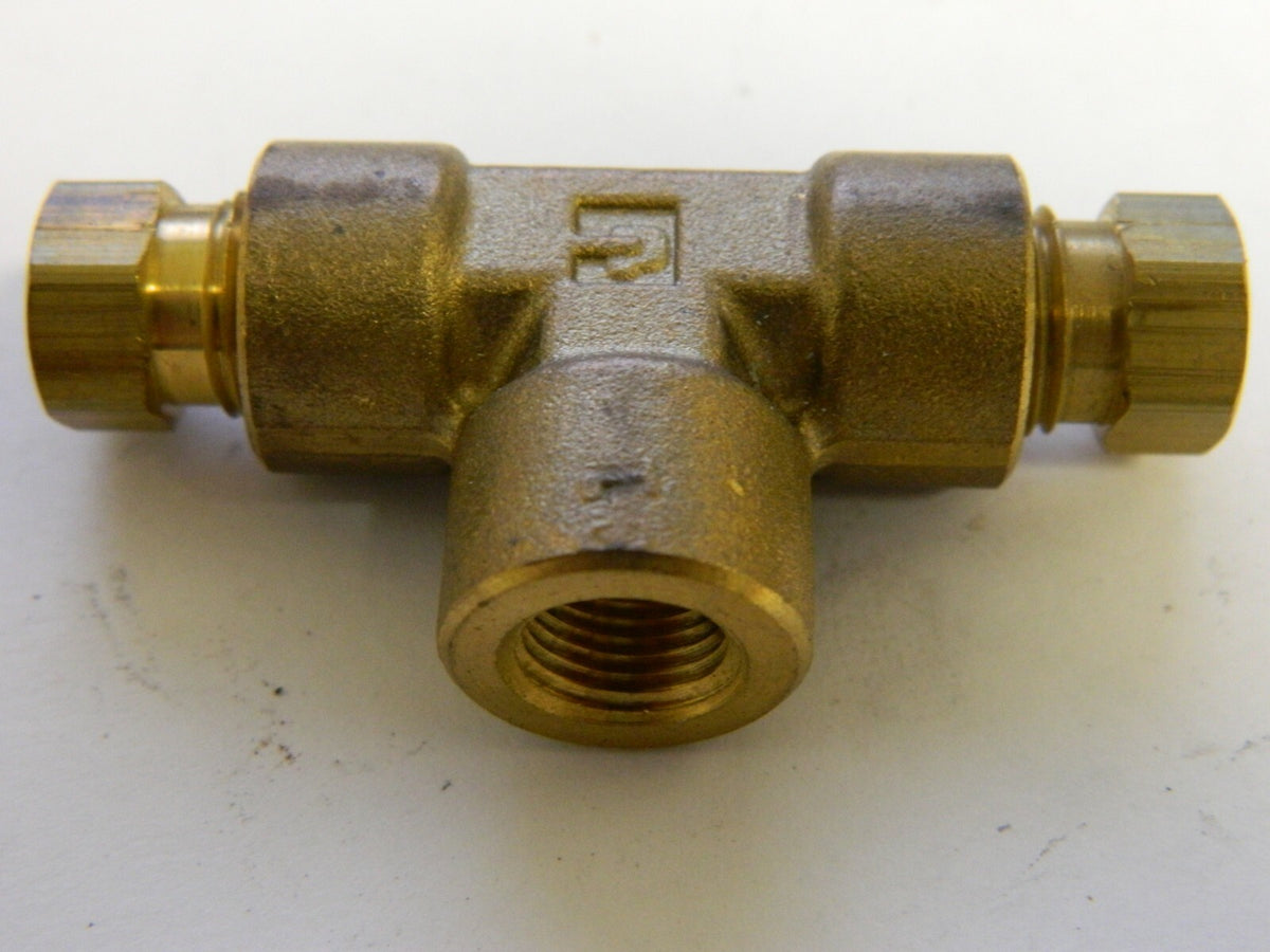 Parker 1/4" Tube OD x 1/8-27 MPT Brass Compression Tube Female Branch Tee QTY 4