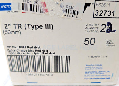 NORTON Red Heat R983 Quick-Change Discs 2" TR Type III 50G QTY 22 66261132731