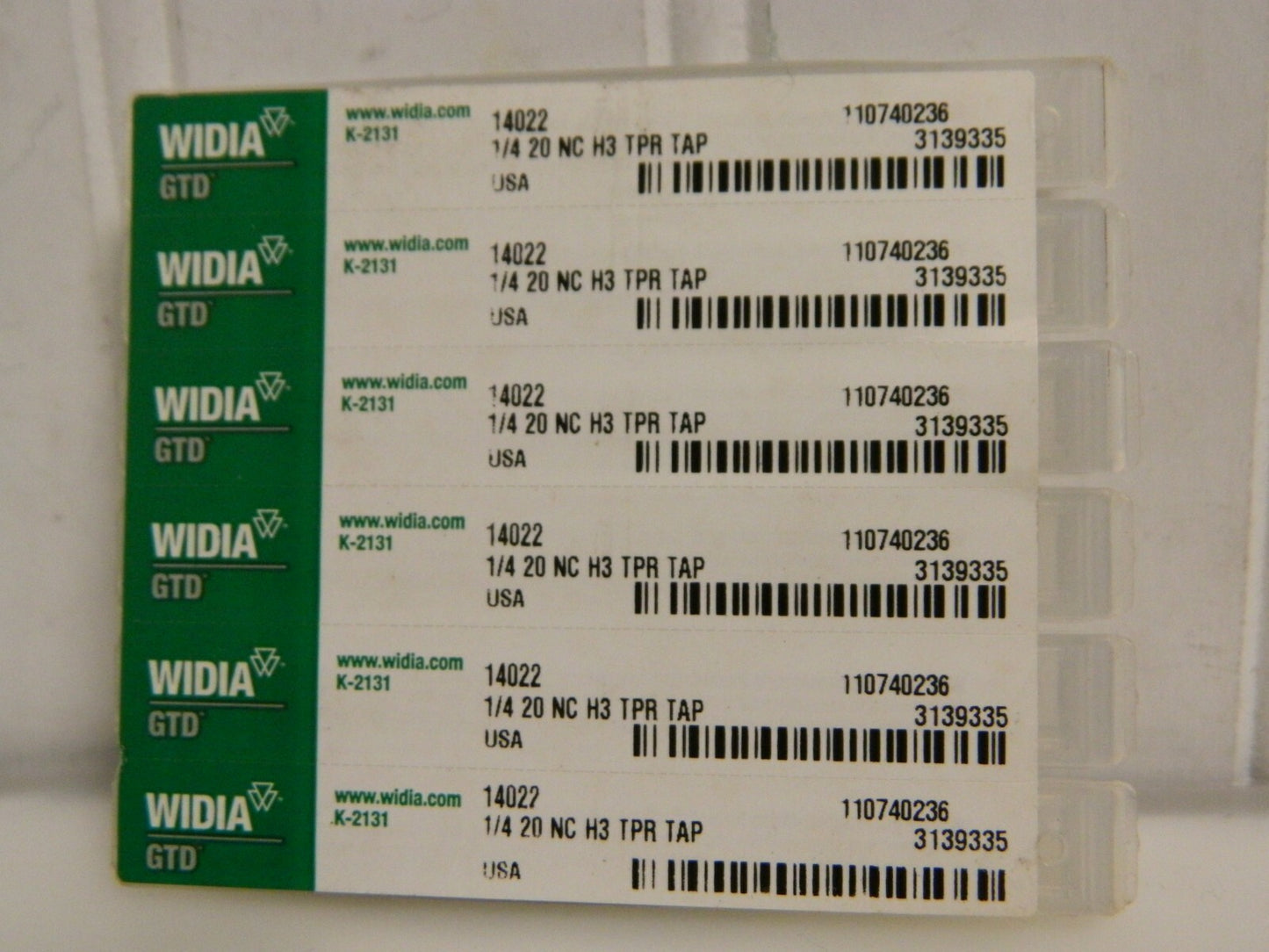 Widia GTD HSS Straight Flute Standard Hand Tap 1/4-20 UNC H3 4-FL Qty 6 3139335