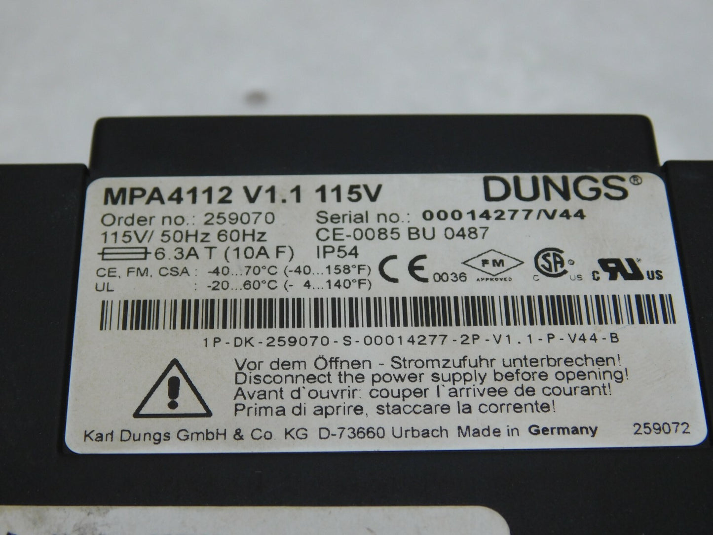 Dungs Eclipse Automatic Burner Control W/O Connectors MPA4112 V1.1 115V 259070