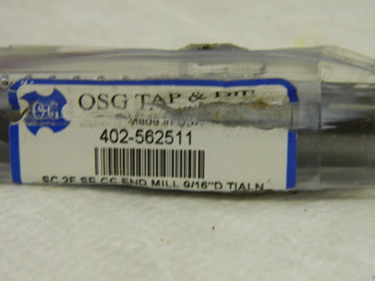 OSG Solid Carbide Spiral Flute Square End Mill 9/16" x 1-1/8" 2 Flute