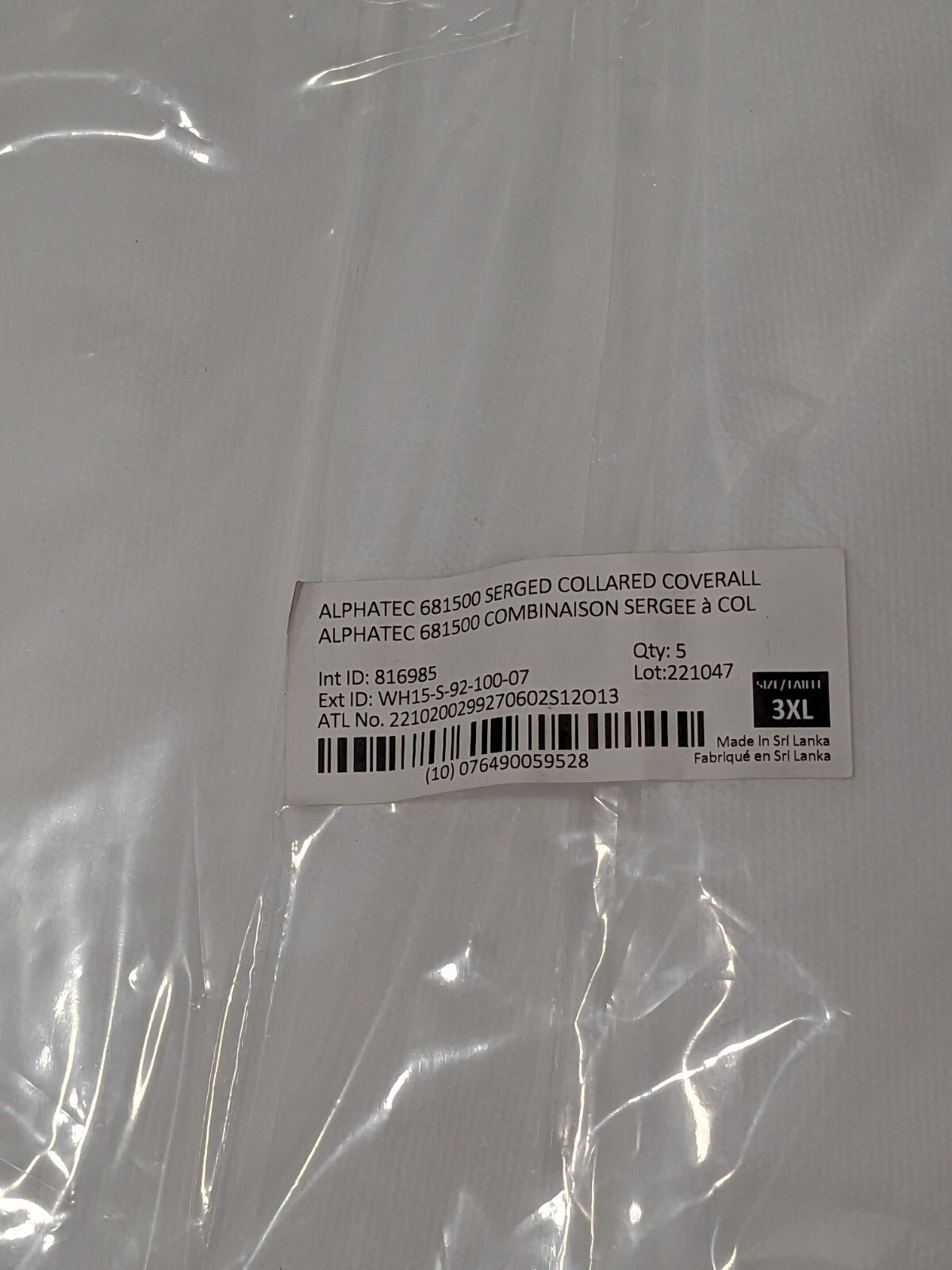 Ansell Disposable Coveralls Water Protection, Sz 3X-Large Qty 5 WH15-S-92-100-07