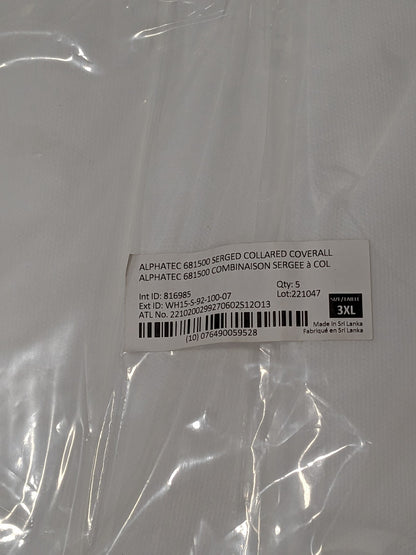 Ansell Disposable Coveralls Water Protection, Sz 3X-Large Qty 5 WH15-S-92-100-07