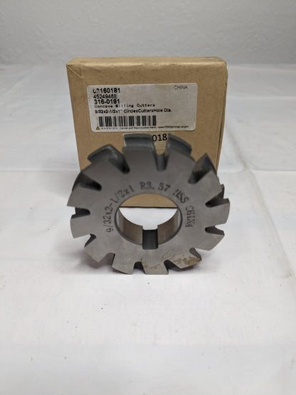 HSS 1 Arbor Concave Radius Cutter, 9/32" Radius, 2-1/2 Cut Diam 316-0181
