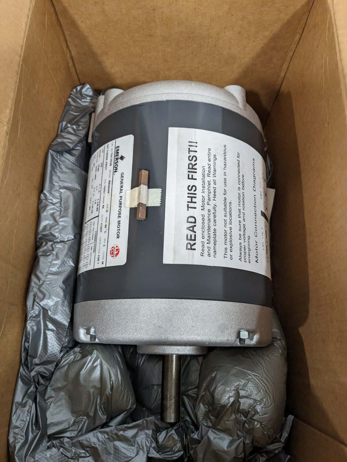 US Motors Emerson 1/3HP General Purposes TENV Motor 230/460V 3PH TN13S2B