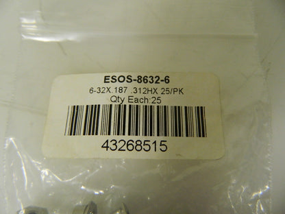 Electro Hex Body Female Circuit Board Standoff 25 Pk #6-32 3/16" OAL ESOS-8632-6