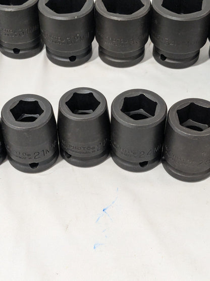 Proto Socket Set: Impact Standard, 16 Pc, 3/4" Drive, 19.00 to 36.00 mm J72103M