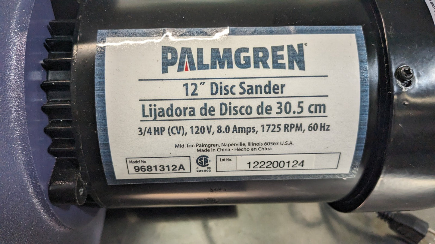 PALMGREN Disc Sanding Machines Disc 12 Diameter Single Phase 9681312 Damaged