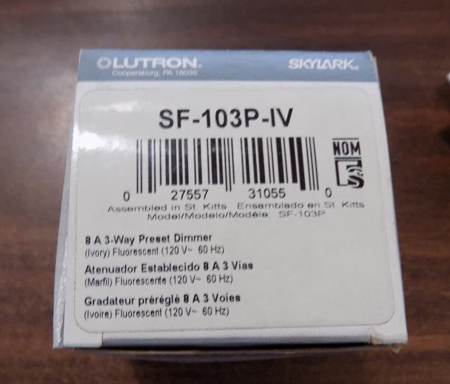 Lutron SF-103P-IV Skylark 3-way Preset Dimmer with on/off Switch 8A -120V Ivory