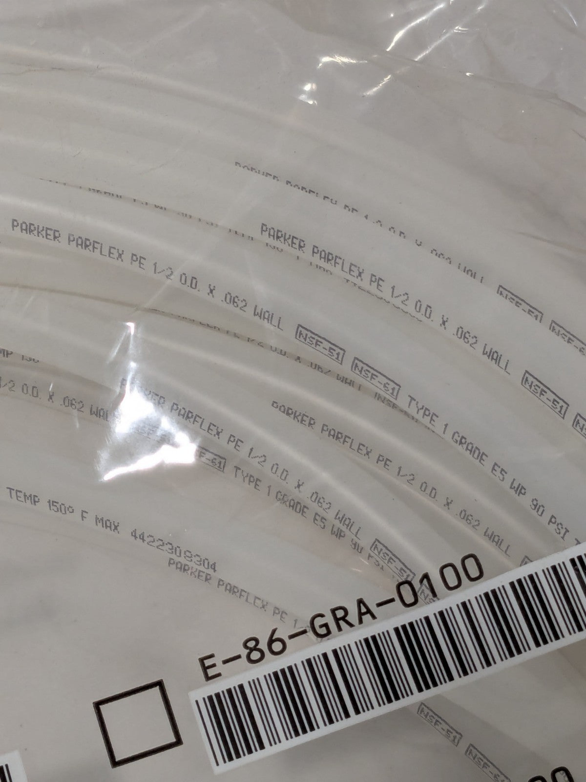 Parker Polyethylene Tube: 3/8" ID x 1/2" OD, 100' Long E-86-0100
