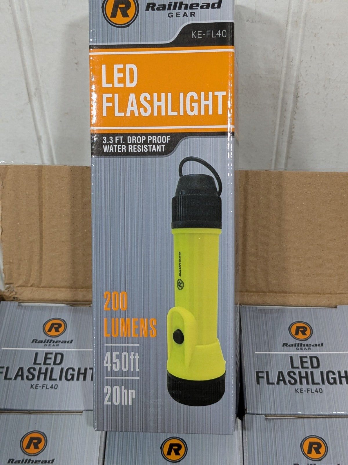 RAILHEAD GEAR Handheld Flashlight: D Battery, LED, 7.75 in Lg, Box of 6 KE-FL40