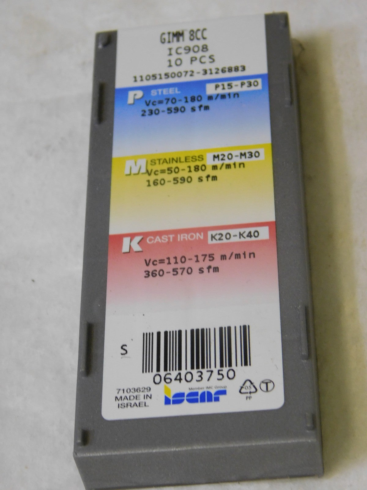 Iscar 8GIMM Grade IC908 8mm CW Carbide Grooving Insert QTY 10 6403750