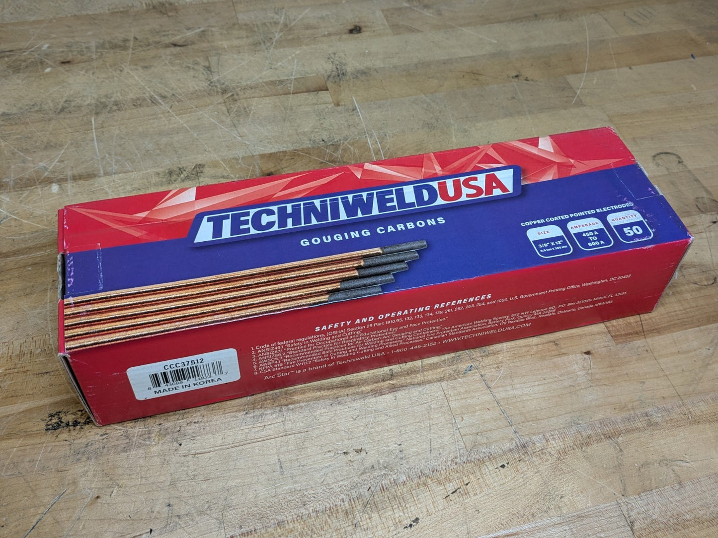 Qty. 50 Techniweld Arc Gouging Carbons 3/8" x 12" Copper Coat Pointed Electrodes