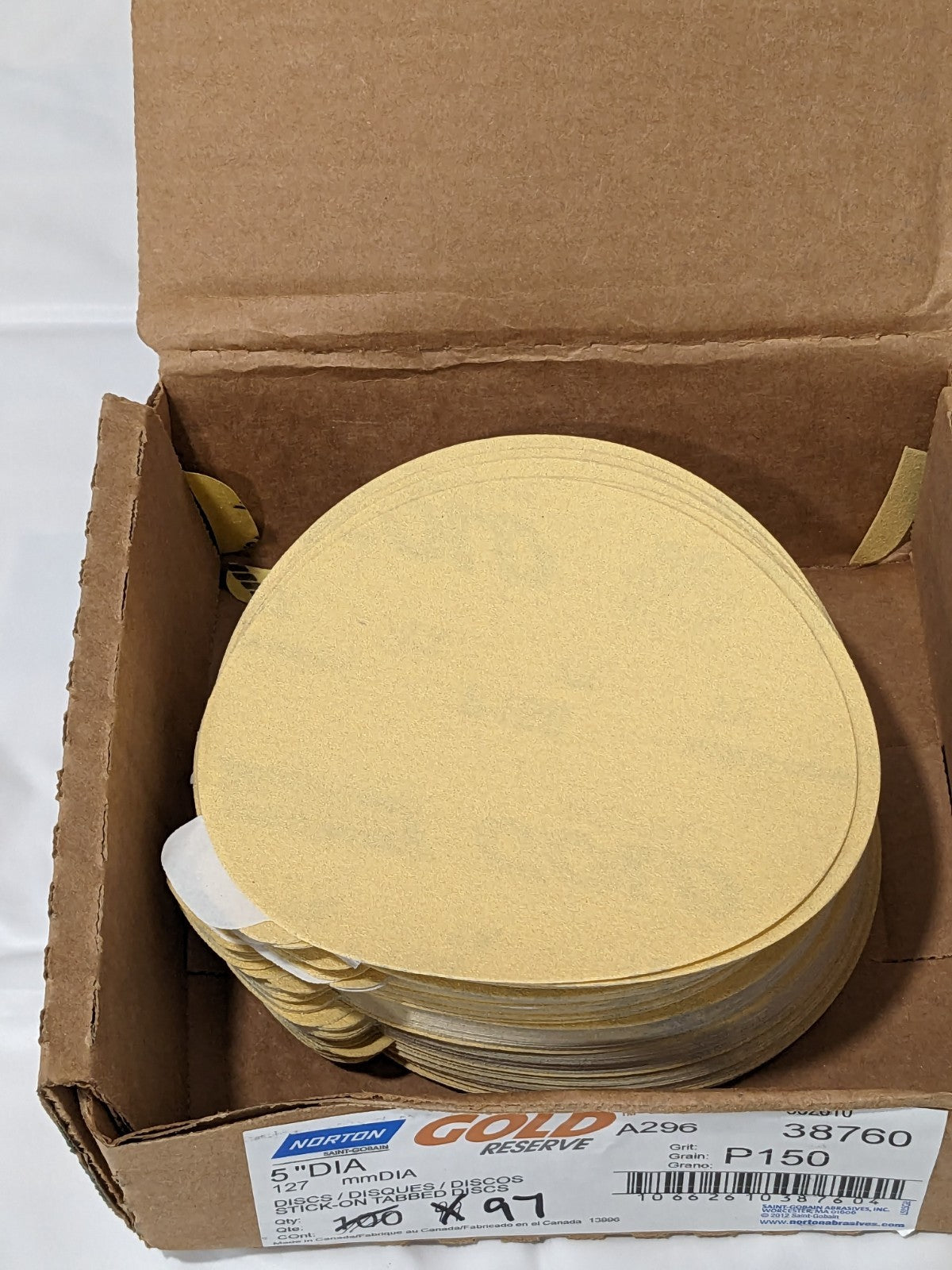 NORTON 5" Dia PSA Disc: 150 Grit, Aluminum Oxide Qty 97 66261038760