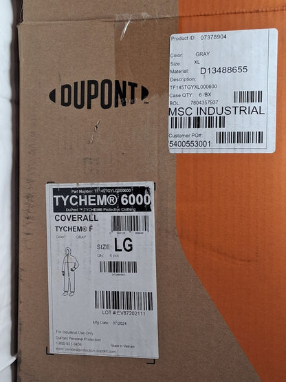 Dupont Tychem Disposable Coveralls CS Protection QTY6 TF145TGYLG000600