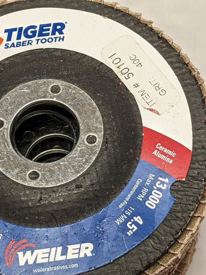 WEILER Flap Disc: 7/8" Hole, 40 Grit, Ceramic, Type 29 Qty 6 50101