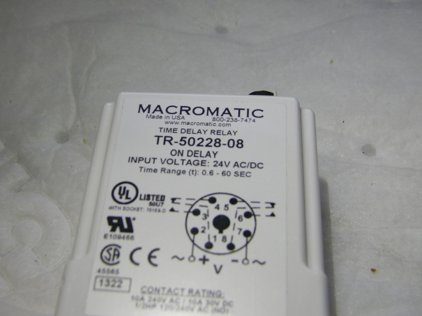 Macromatic 8 Pin 60 sec Multiple Range DPDT Time Delay Relay TR-50228-08