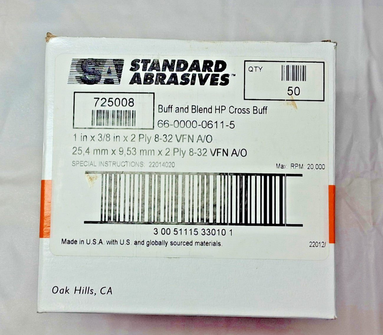 Standard Abrasives Very Fine 2 Ply Cross Buffs 1 x 3/8" QTY 30 725008