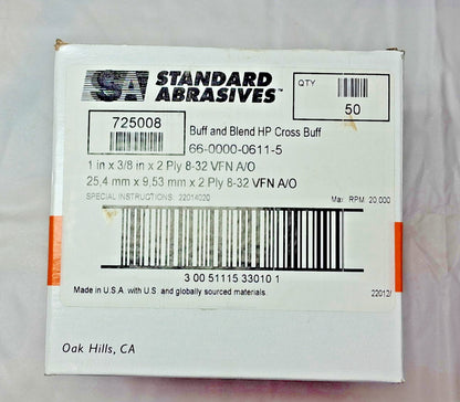 Standard Abrasives Very Fine 2 Ply Cross Buffs 1 x 3/8" QTY 30 725008