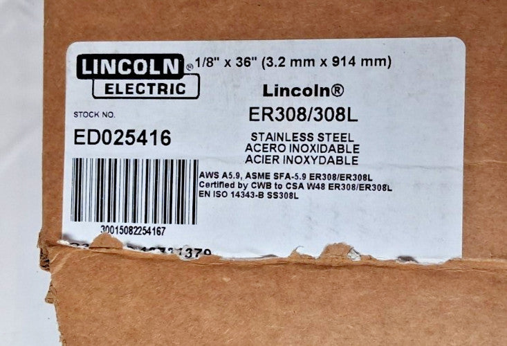Lincoln Electric Stainless Steel TIG Welding Rods 36" QTY10 1LB Tubes ED025