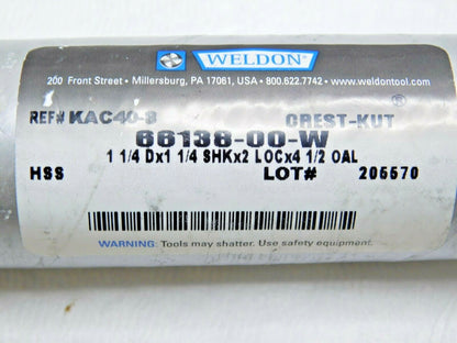 Weldon Crest-Kut Roughing/Finishing Square End Mill HSS 1-1/4"Dia 4FL 66138-00-W