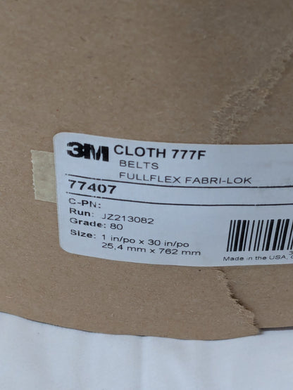 (50) 3M Abrasive Belt: 1" Wide, 30" OAL, 80G, Ceramic Aluminum Oxide 7010360671